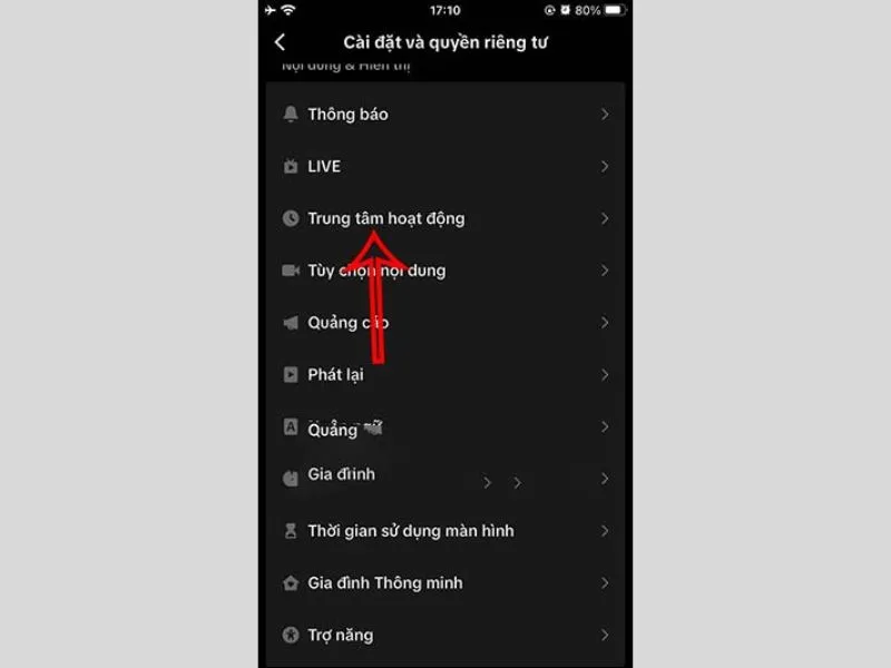 Cách xóa lịch sử tìm kiếm trên TikTok trong trung tâm hoạt động