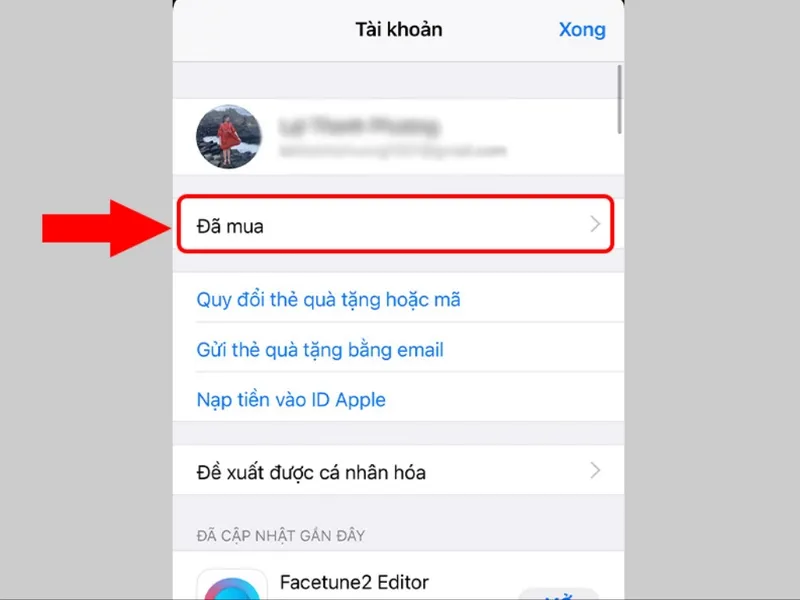 Nhấn chọn vào mục Đã mua (Purchased)