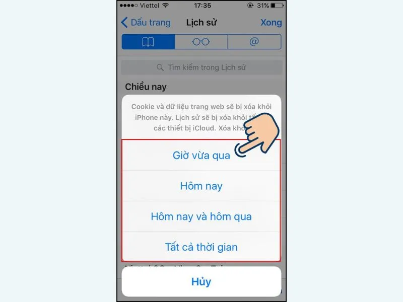 Chọn mốc thời gian mà bạn muốn xóa