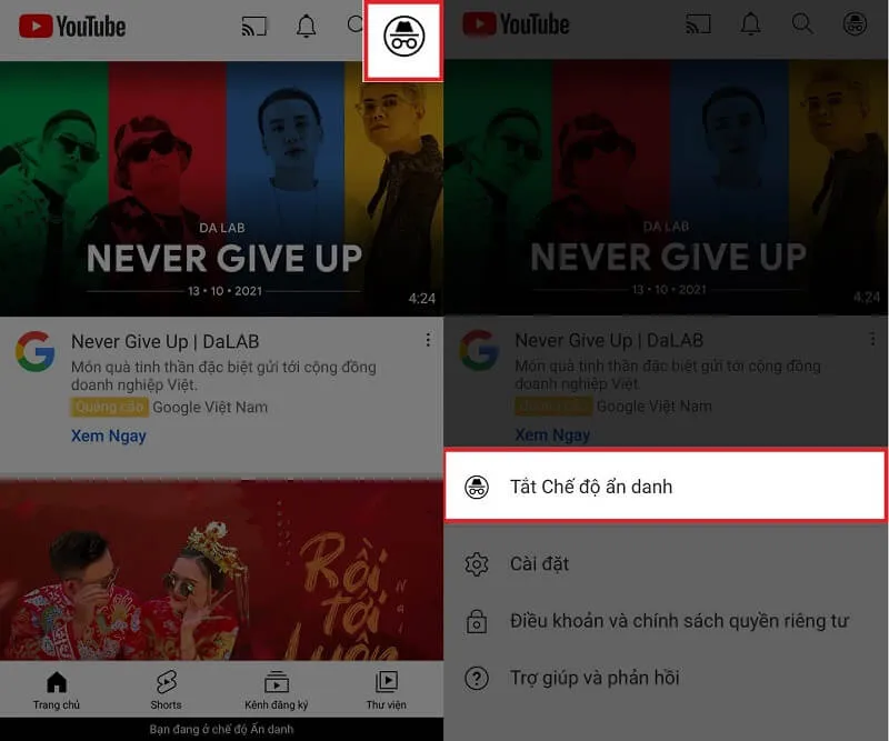 Cách tắt chế độ ẩn danh