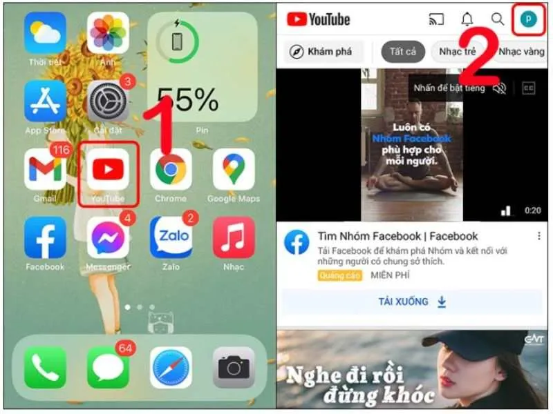 Bật ứng dụng Youtube