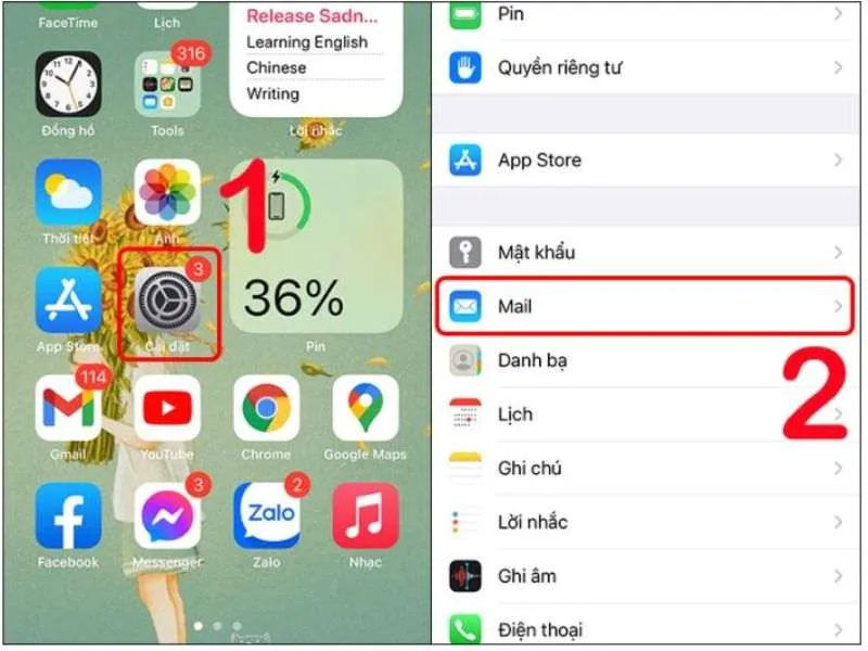 Vào cài đặt trên iPhone