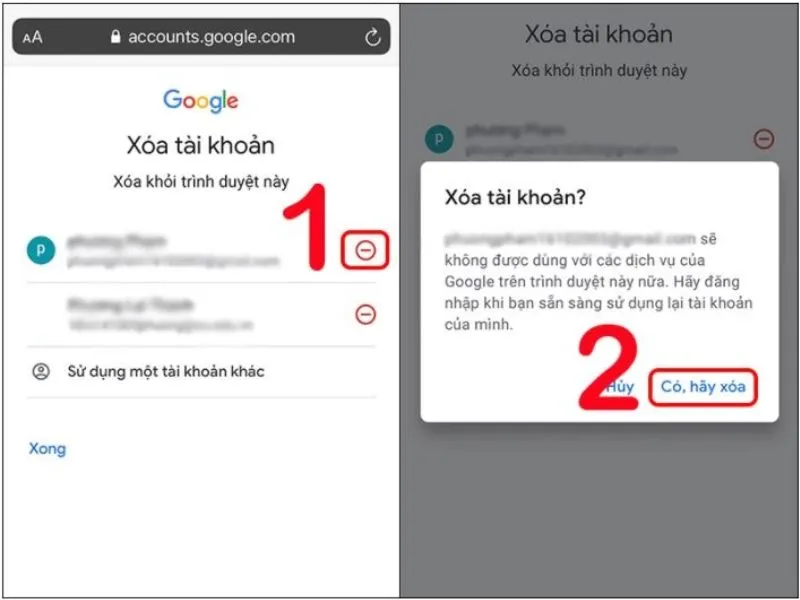 Nhấn vào biểu tượng “-” để thực hiện xóa tài khoản Google