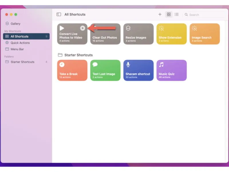 Chọn mục “All Shortcuts”