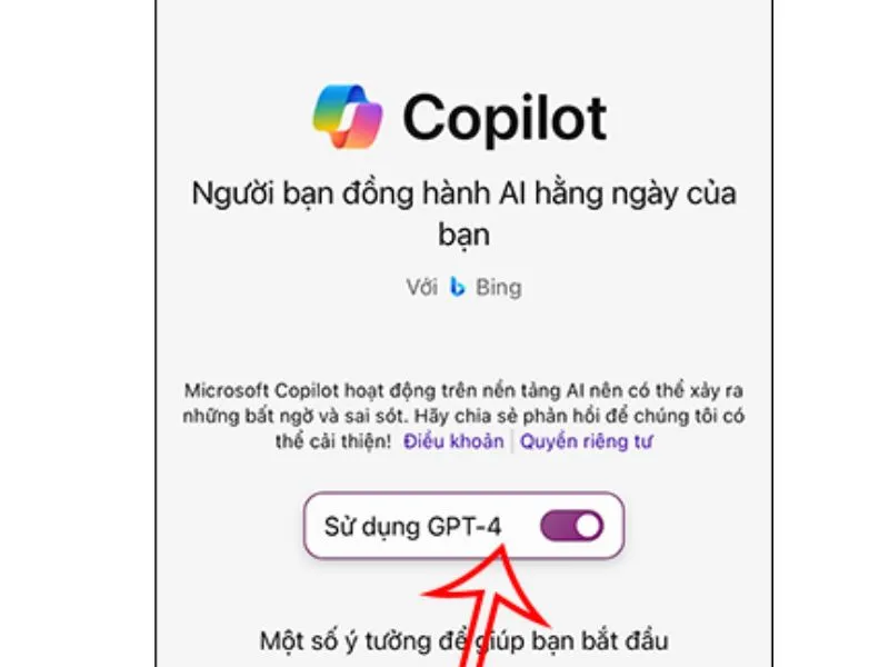 Chuyển vào giao diện chat với ứng Copilot
