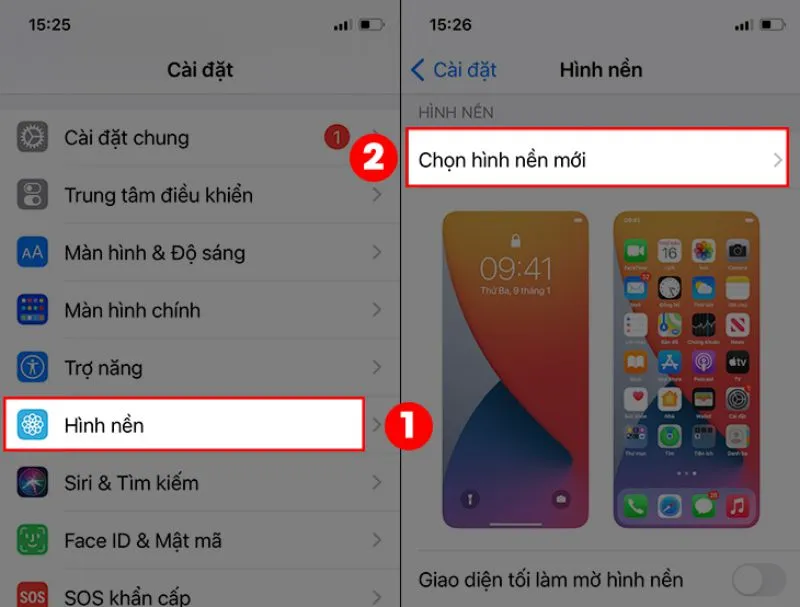 Cài hình nền iphone từ mục Cài đặt