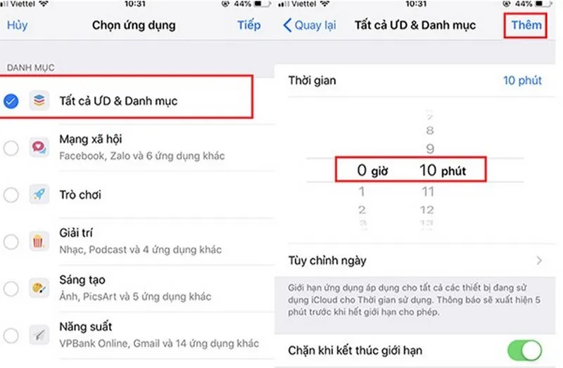 chon tat ca ung dung & danh muc