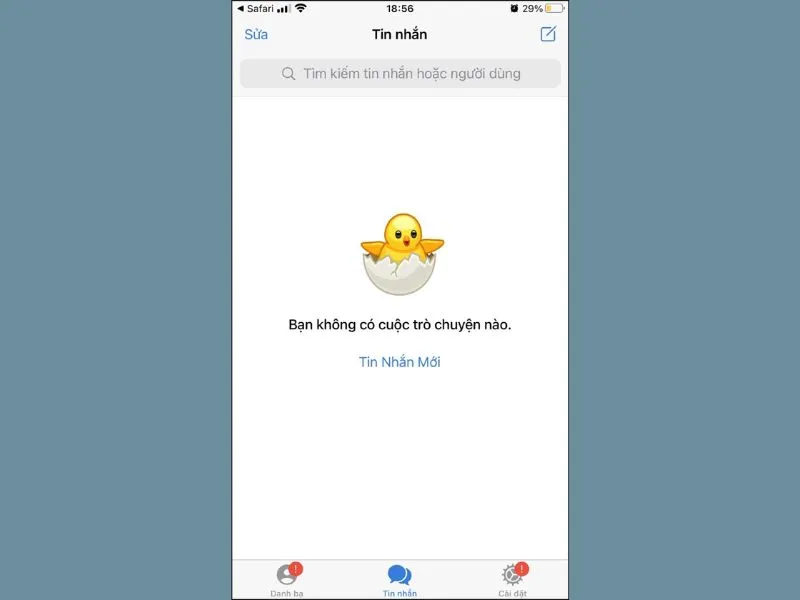Giao diện màn khi khi cài tiếng Việt cho Telegram trên điện thoại iPhone