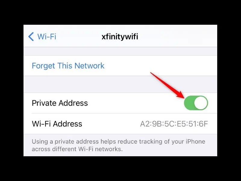 Nhấn chọn vào nút gạt ở dòng “Private Address” để tắt địa chỉ riêng