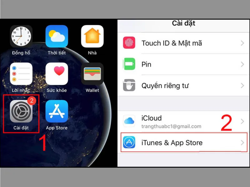 Mở Cài đặt và Nhấp vào iTunes