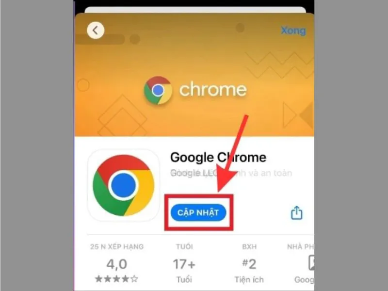 Cập nhật Google Chrome phiên bản 2024 trong App store