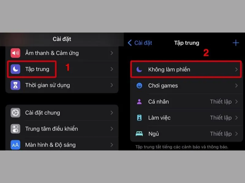 Mở cài đặt chế độ không làm phiền để chặn thuê bao trên iPhone