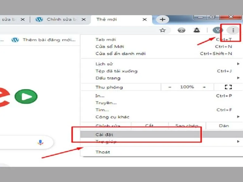 Vào cài đặt trên trình duyệt