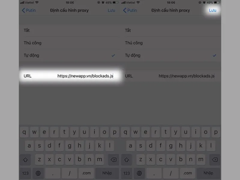 Điền và lưu cú pháp ở phần định cấu hình proxy của iPhone
