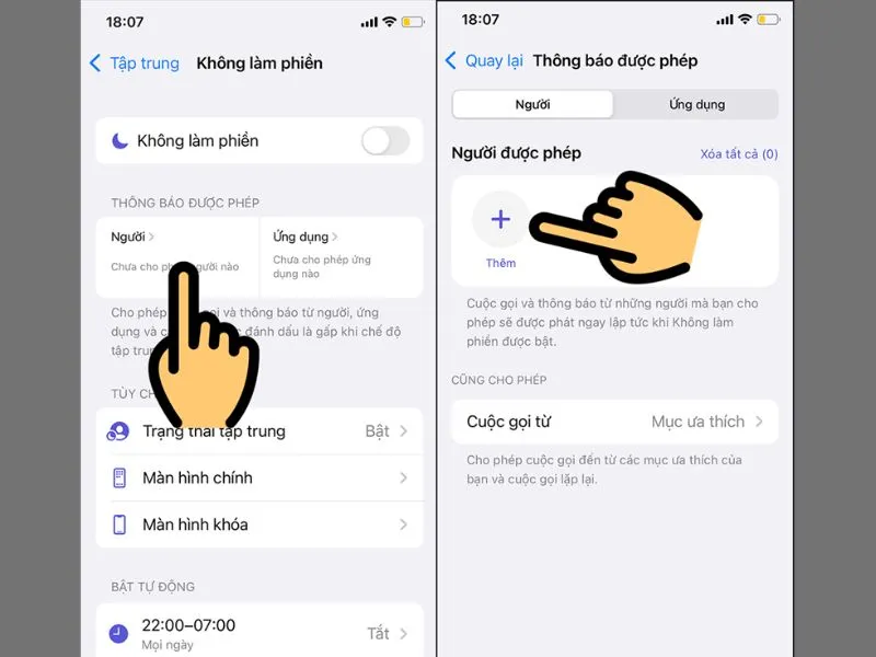 Chọn người ưu tiên để nhận các thông báo ở chế độ Tập trung