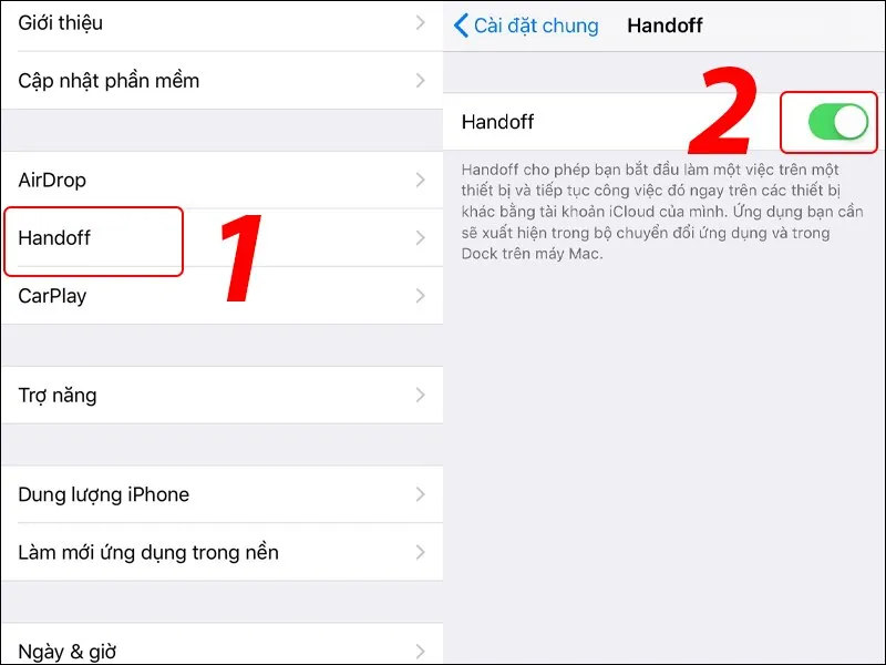 Các bạn bật Handoff