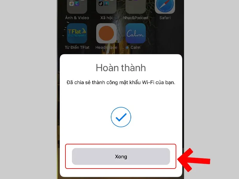 Nhấn vào “Hoàn thành” để kết thúc quá trình chia sẻ
