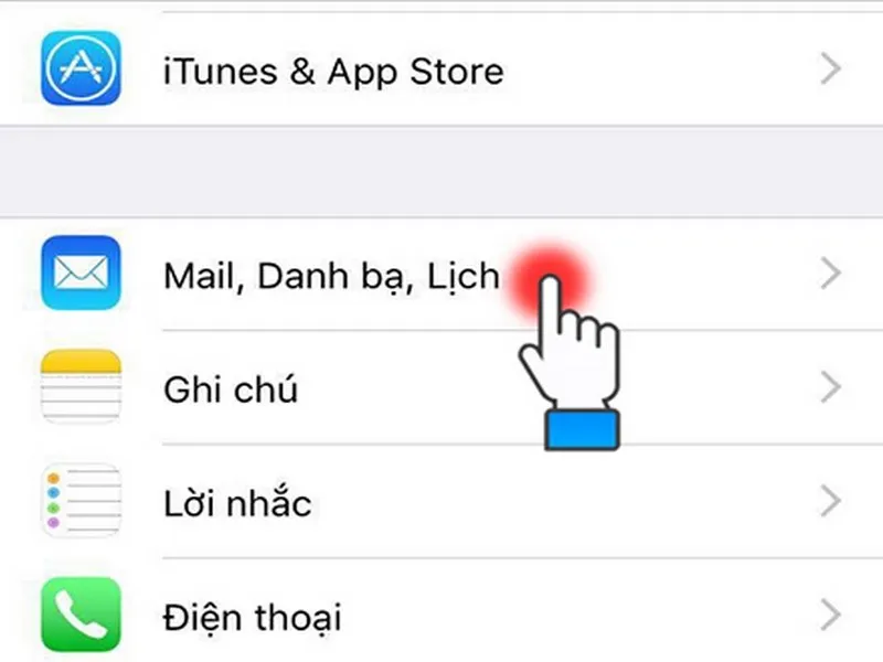 Lựa chọn mở Gmail, Contacts, Calendars