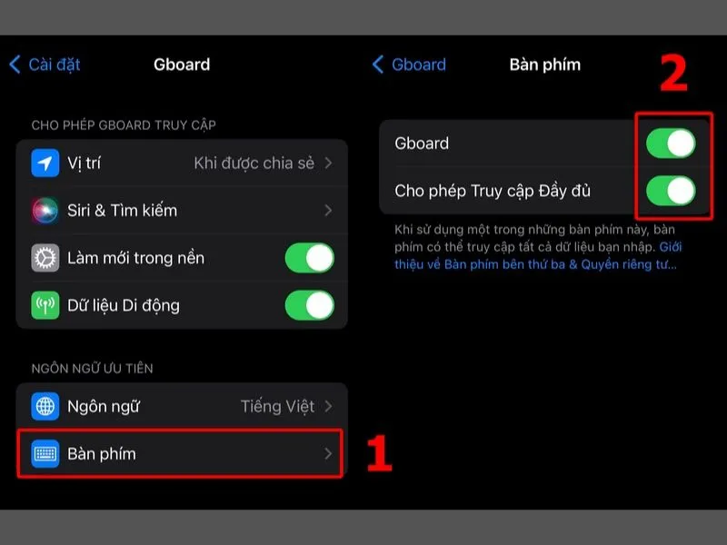 Cấp quyền cho ứng dụng Gboard trên iPhone của bạn
