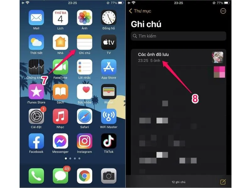 Chọn mục ghi chú ảnh hay video vừa lập