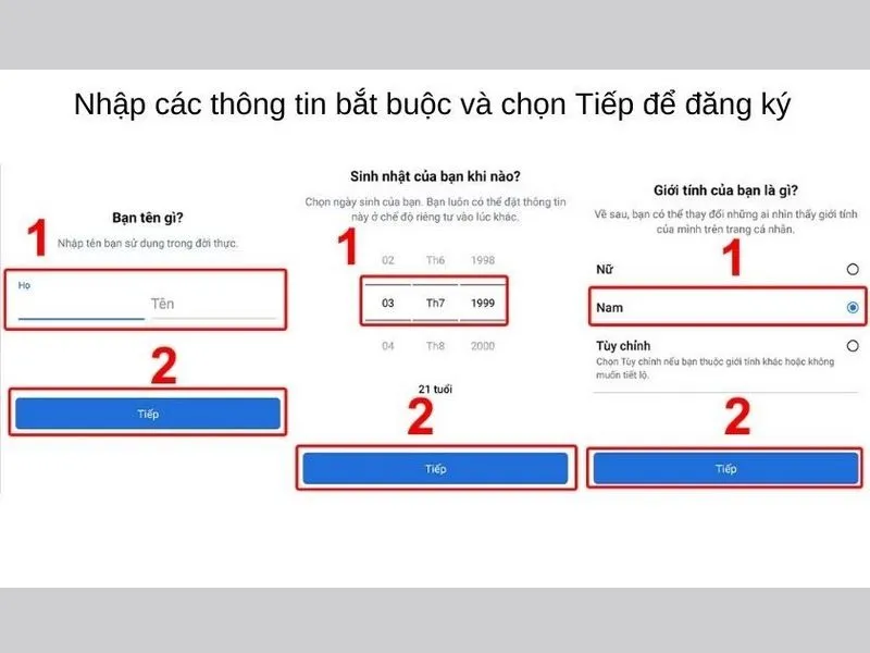 Điền thông tin để tạo tài khoản