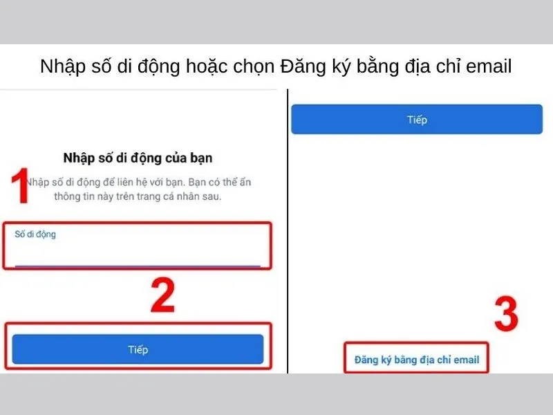 Bỏ qua 1 và 2 nếu như bạn muốn đăng ký bằng email