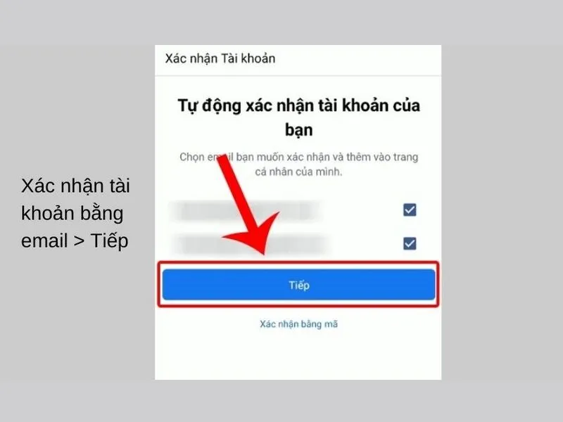 Chọn tài khoản email để xác nhận