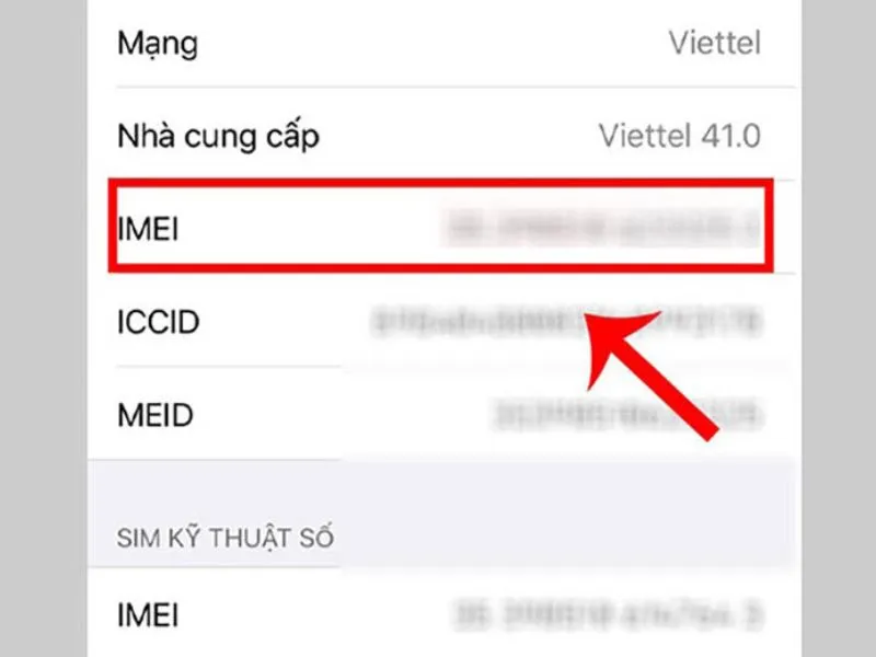 Tra dãy số iMei vào mục Cài đặt