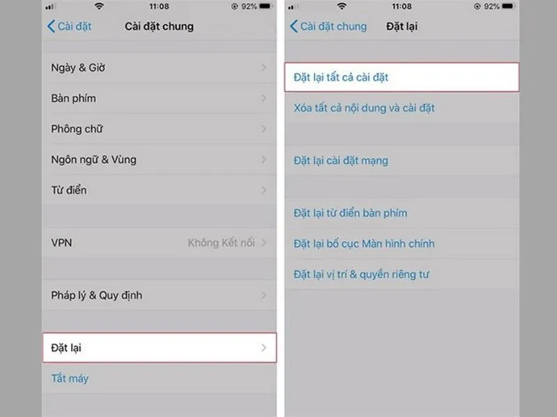 Thiết lập lại như lúc ban đầu
