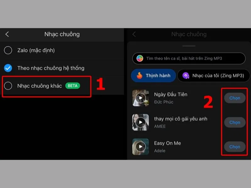 Chọn bài hát thịnh hành