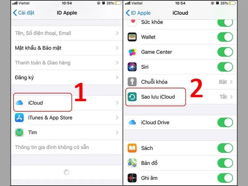 Chọn sao lưu iCloud để đồng bộ ảnh iPhone với iCloud