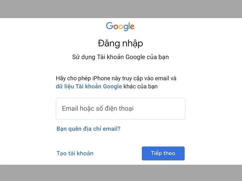 Đăng nhập vào tài khoản Gmail cần đồng bộ