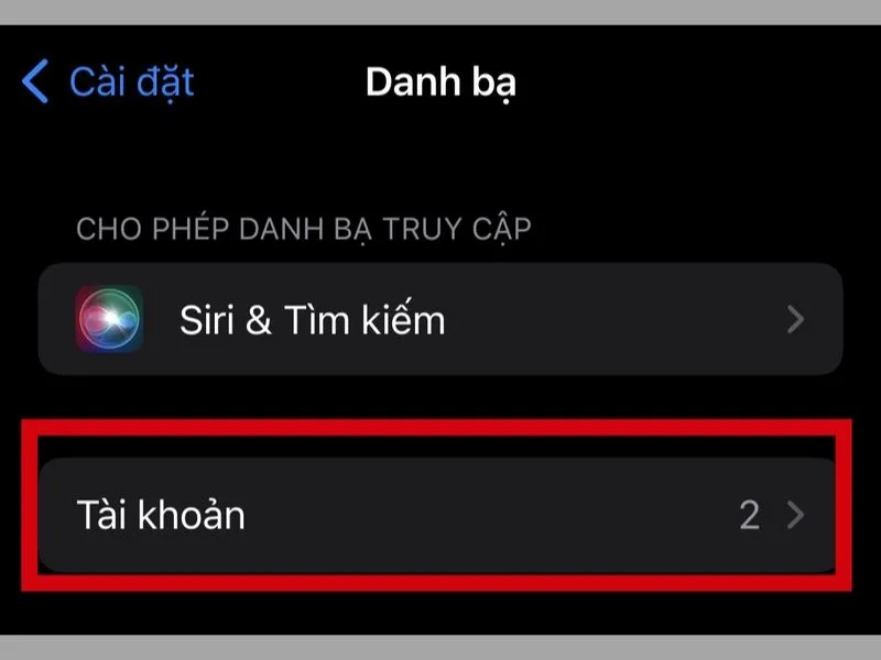 Chọn mục Tài khoản trong giao diện tiếp theo