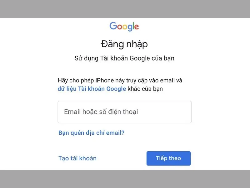 Đăng nhập vào tài khoản Gmail cần đồng bộ