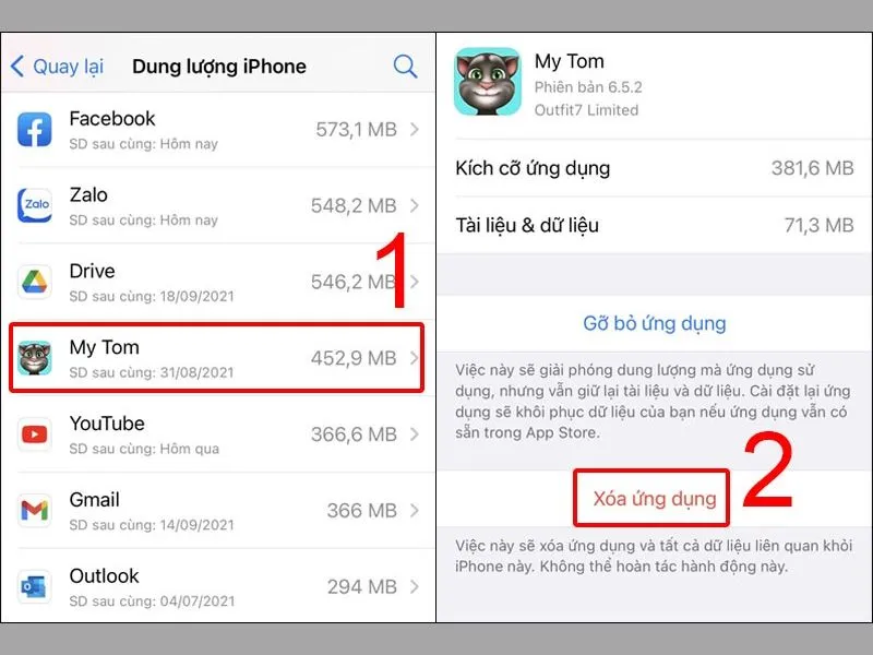 Xóa bớt ứng dụng để khắc phục lỗi dung lượng Iphone đầy
