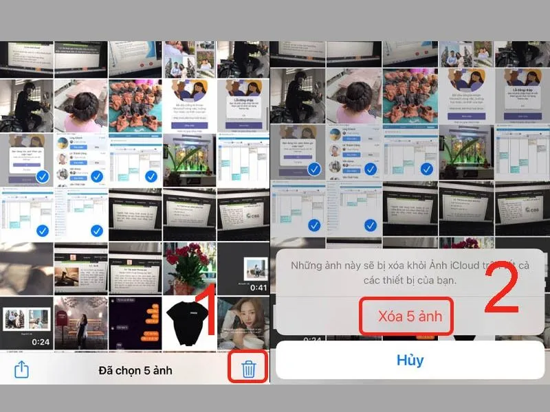 Xóa bớt ảnh để tránh hết dung lượng Iphone