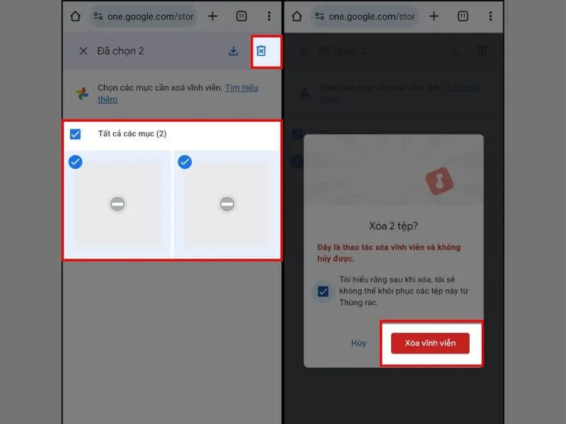 Xóa ảnh để giải phóng dung lượng lưu trữ trên google photos