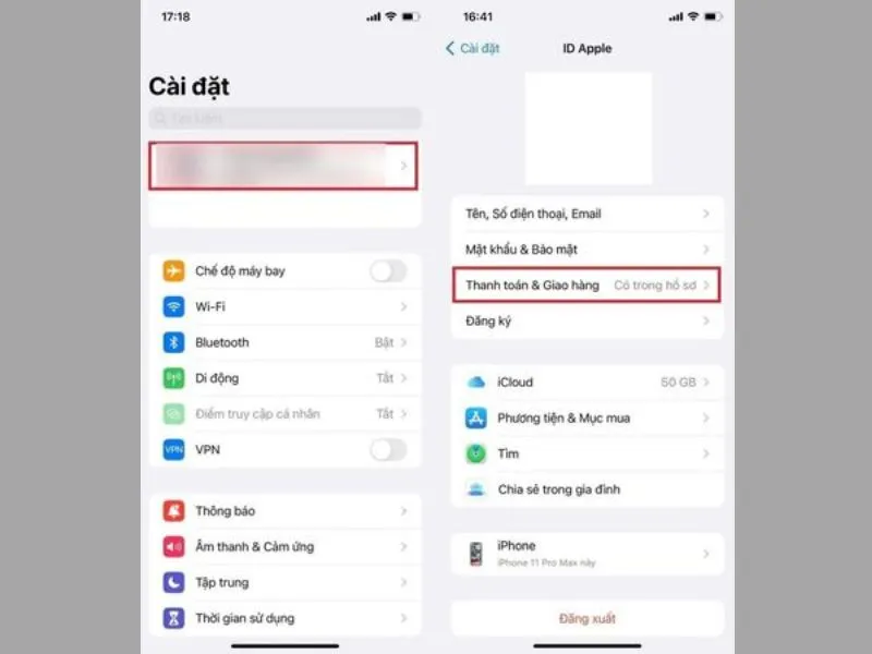 Mở ứng dụng và chọn Thanh toán & Giao hàng