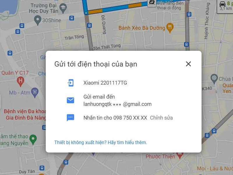 Chọn thiết bị của bạn hoặc gửi đến email