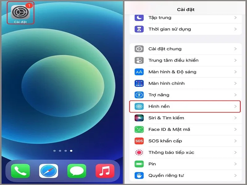 Cửa sổ Cài đặt và hình nền