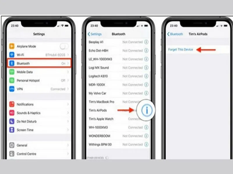 Quên thiết bị airpod trên iPhone