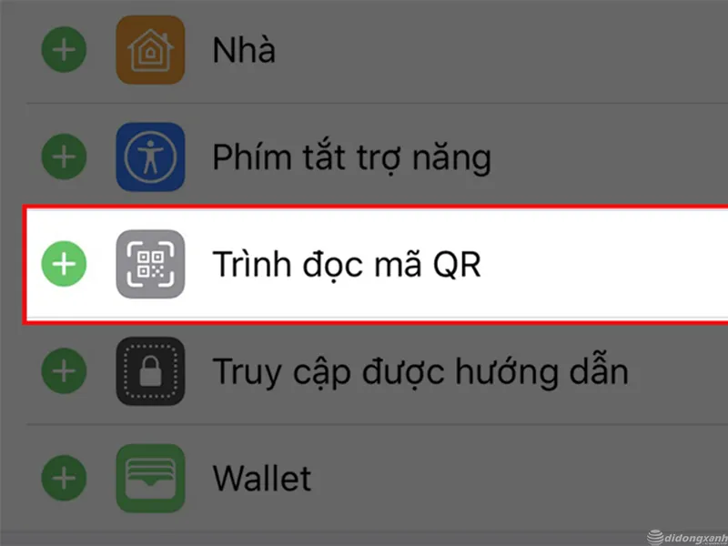 Thêm trình đọc mã QR là cách quét mã QR trên iPhone với trung tâm điều khiển