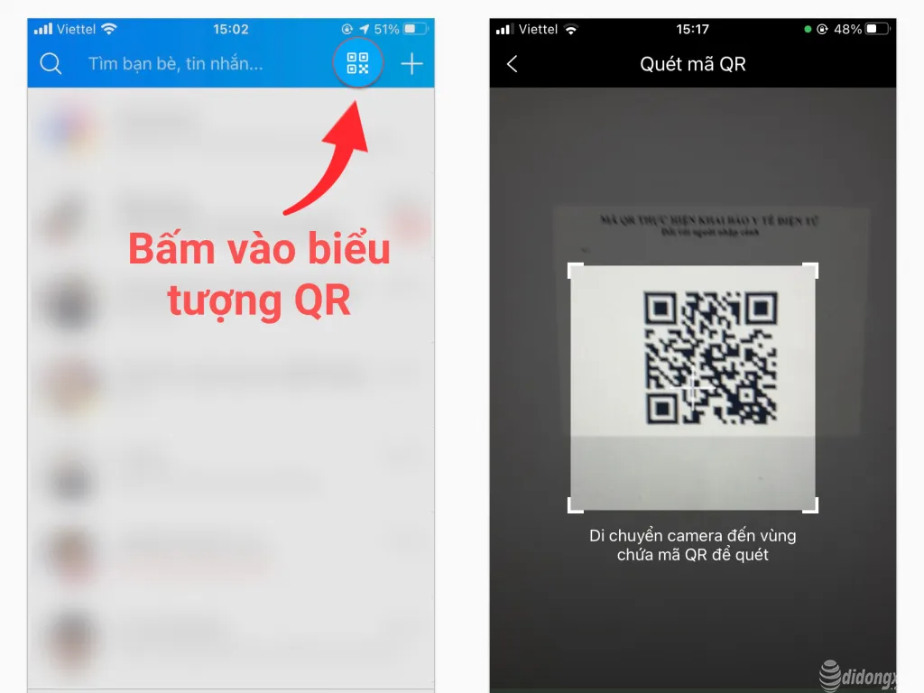 cách quét mã QR trên iPhone thông qua Zalo