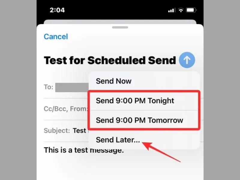 Chọn thời gian bạn muốn nội dung email được gửi đi