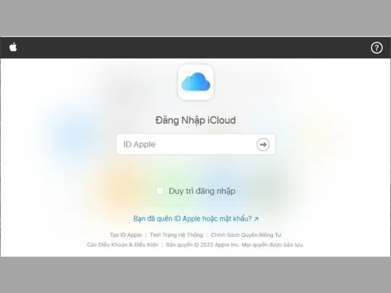 Đăng nhập vào tài khoản iCloud trên trình duyệt Web