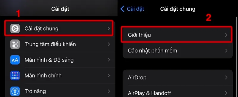 Mở cài đặt iPhone để lấy mã Serial Number của máy