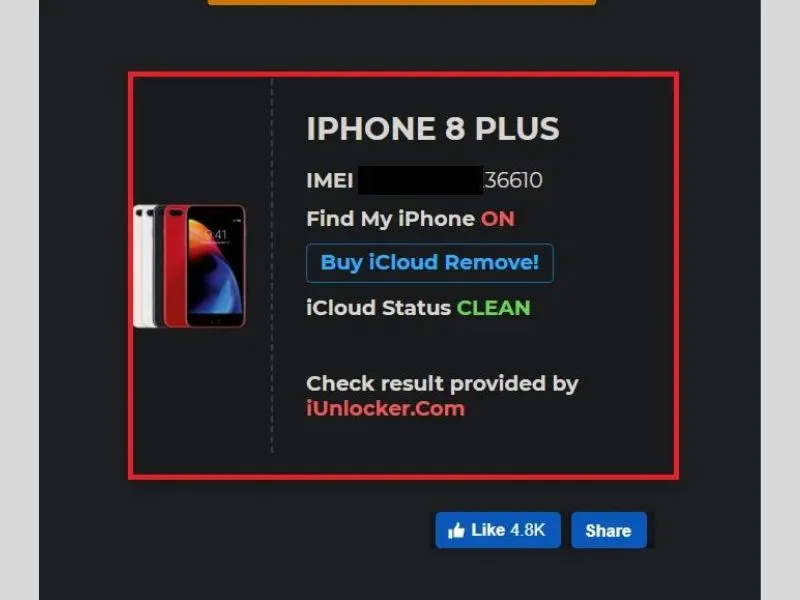 Kết quả hiển thị sau khi check iCloud ẩn