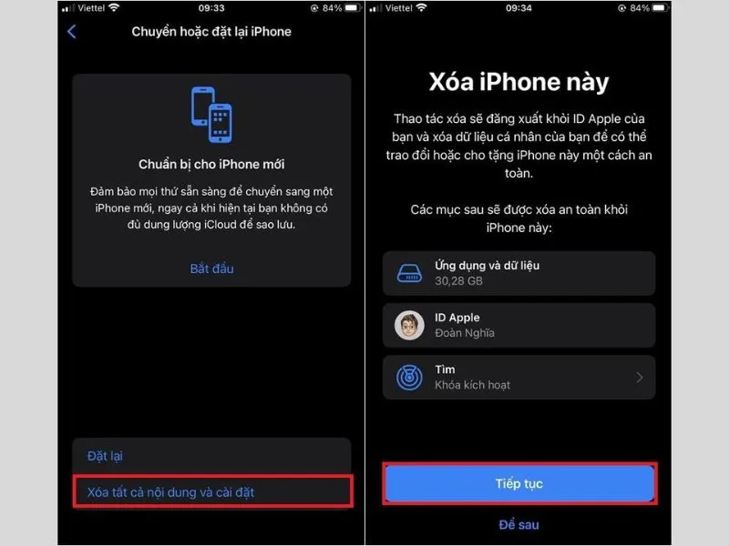 Chọn vào mục xóa tất cả nội dung và đặt lại