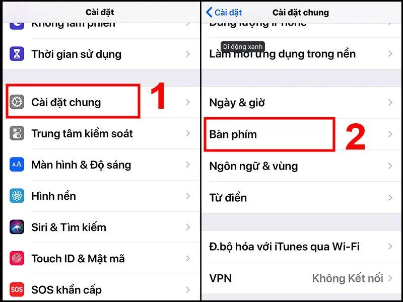 Cửa sổ cài đặt chung để thêm icon vào bàn phím iPhone