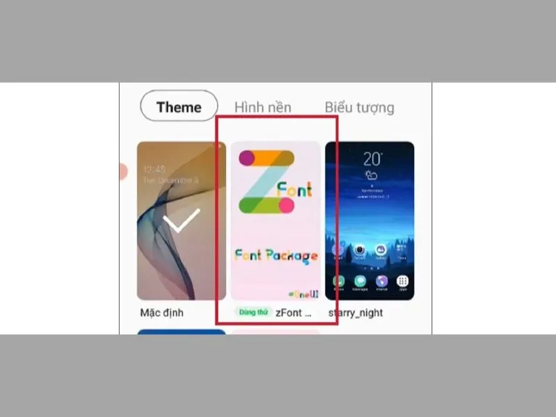 Chọn dùng thử Zfont trong Theme của điện thoại để cài Icon iPhone cho Android